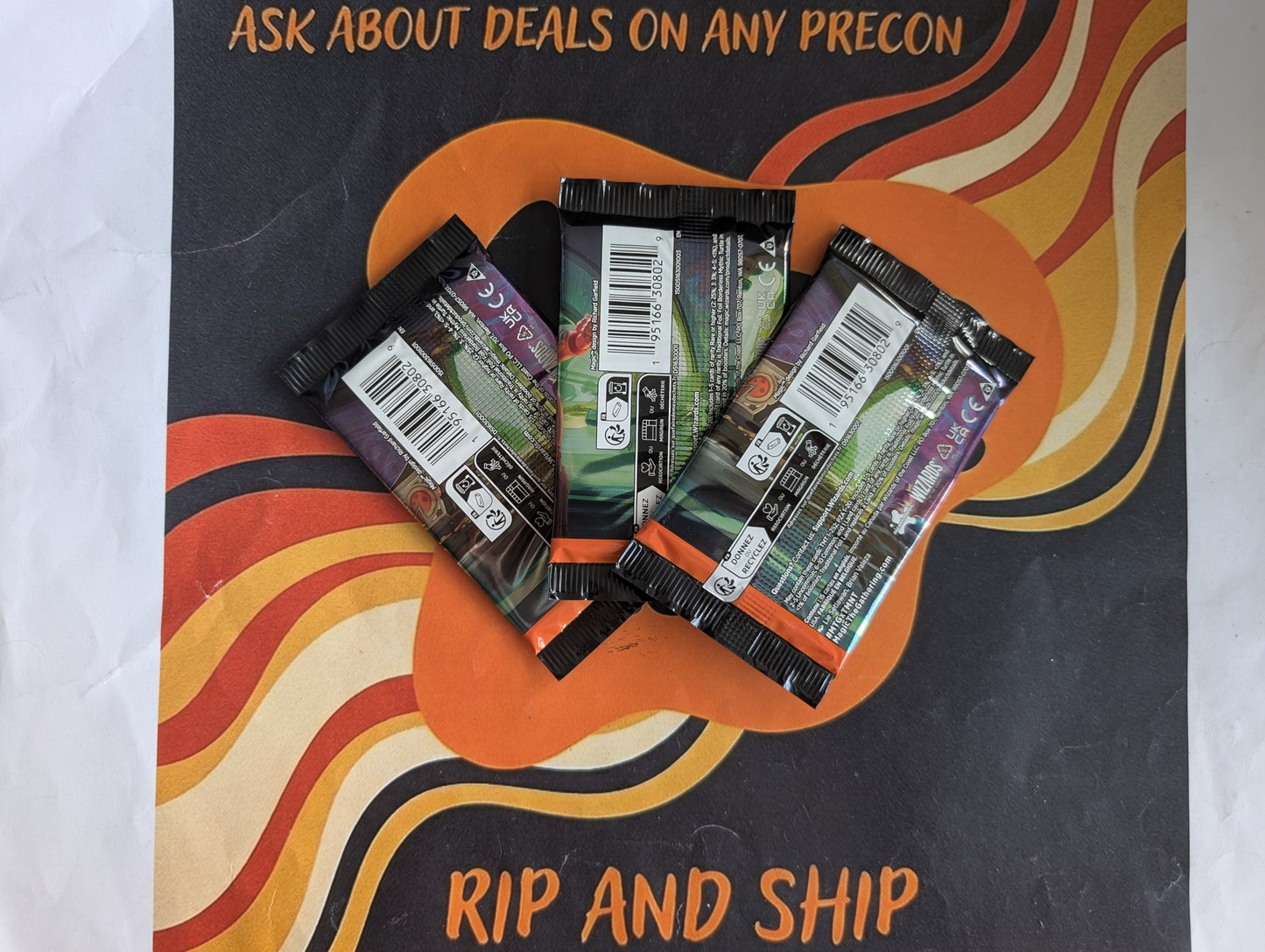 Magic: The Gathering - TMNT Play Booster 3-Pack Bundle (backs) - real product photo
