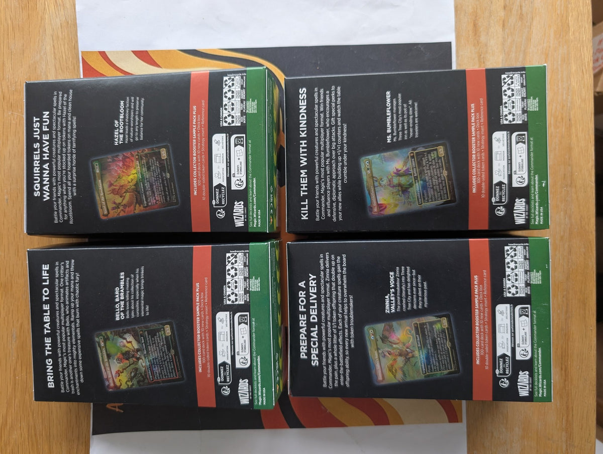 Bloomburrow Commander Deck Set - all four decks, box backs, real product photo