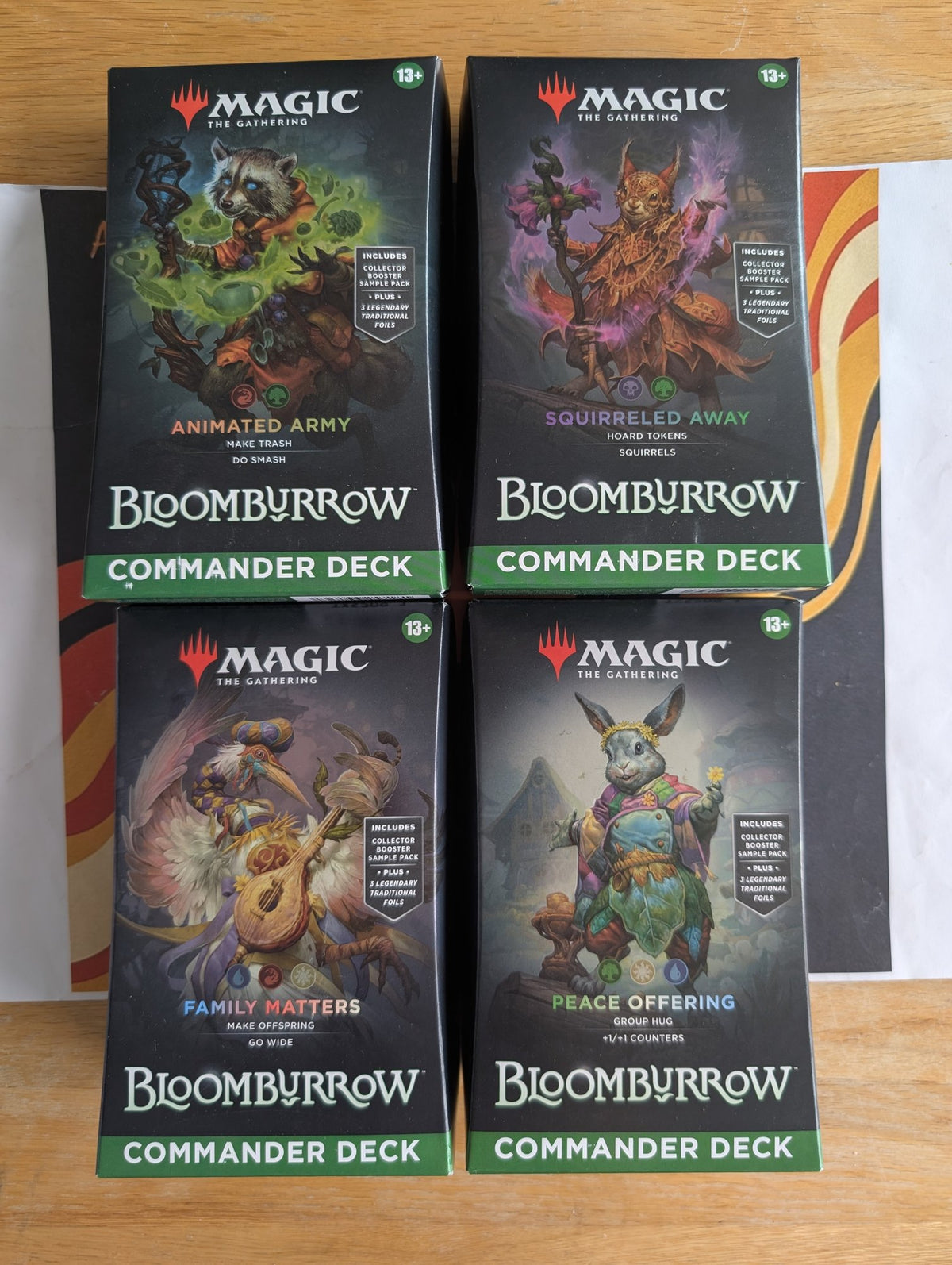 Bloomburrow Commander Deck Set - all four sealed decks, real product photo