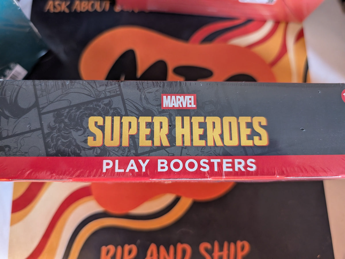 Marvel Super Heroes Play Booster Box — sealed, real product photo (side)