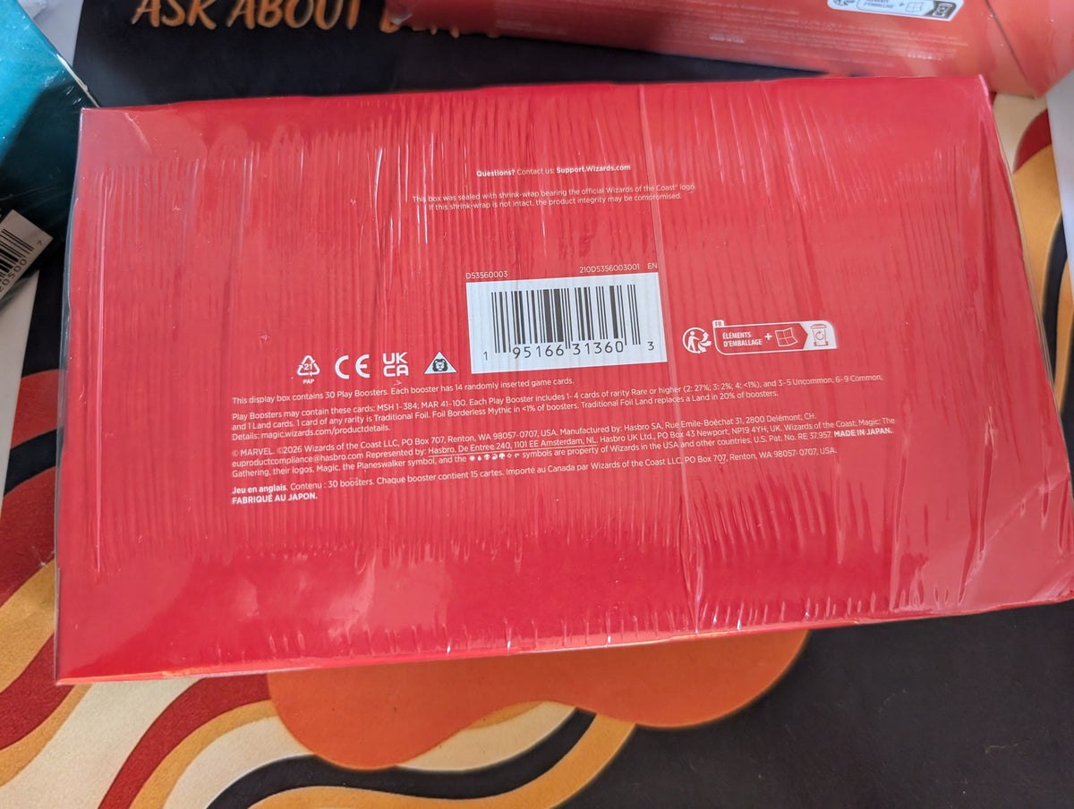 Marvel Super Heroes Play Booster Box — sealed, real product photo (back)